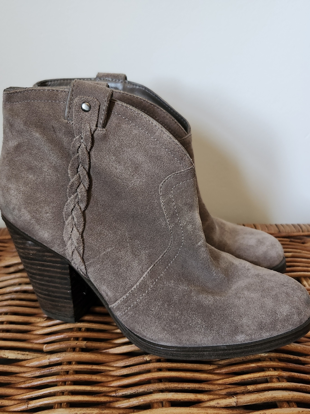 Vince Camuto Gray Suede Braided Ankle Booties